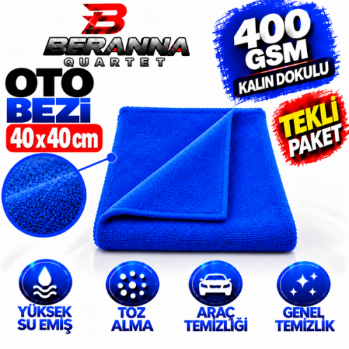Mikrofiber Oto Kurulama Bezi 40x40  400 GSM KALIN DOKULU (MAVİ)
