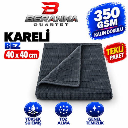 Mikrofiber Kareli Bez (GRİ) 40x40 *350 GSM* Kalın Dokulu