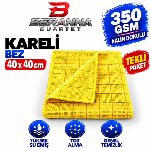 Mikrofiber Kareli Bez (Sarı) 40x40 *350 GSM* Kalın Dokulu