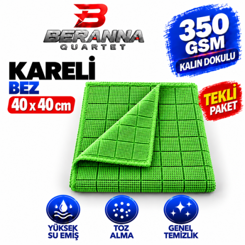 Mikrofiber Kareli Bez (YEŞİL) 40x40  *350 GSM* Kalın Dokulu