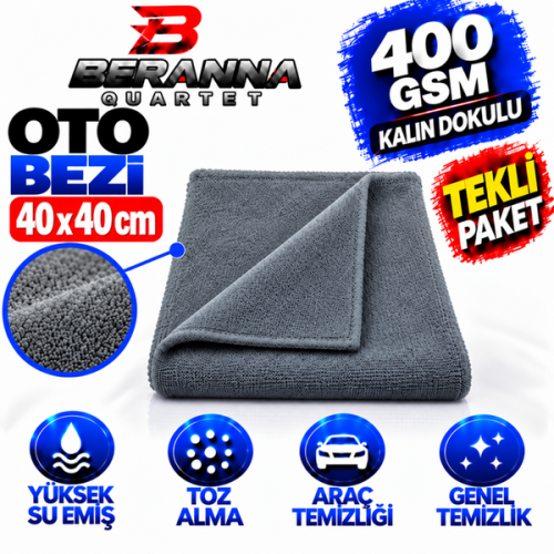 Mikrofiber Oto Kurulama Bezi 40x40 KALIN DOKULU (GRİ)   400 GSM