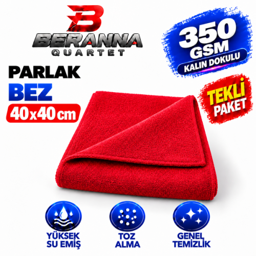 Mikrofiber Parlak Bez 40x40  *350 GSM  (KIRMIZI) KALIN DOKULU