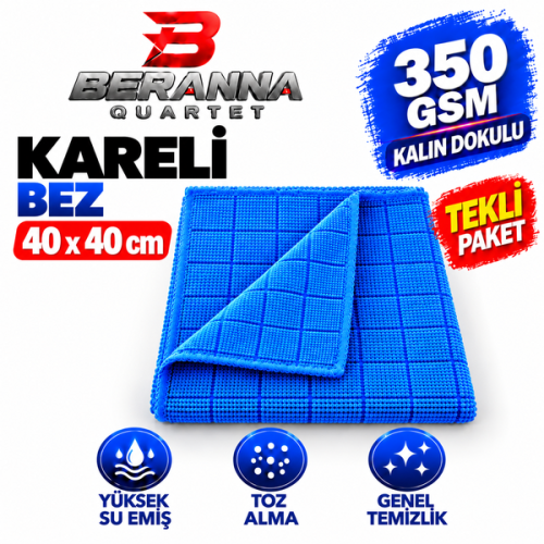Mikrofiber Kareli Bez (MAVİ) 40x40 *350 GSM* Kalın Dokulu