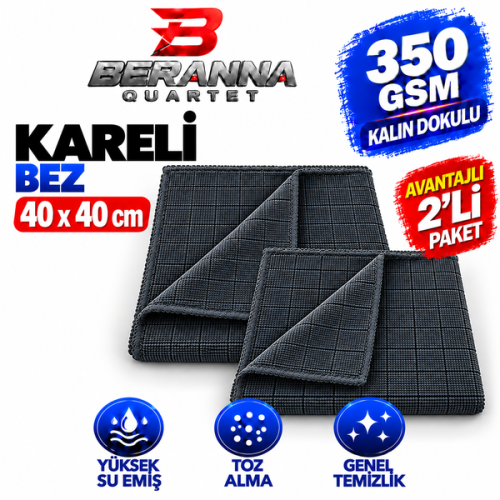 Mikrofiber Kareli Bez (GRİ) 40x40 *350 GSM* Kalın Dokulu  2 Lİ PAKET