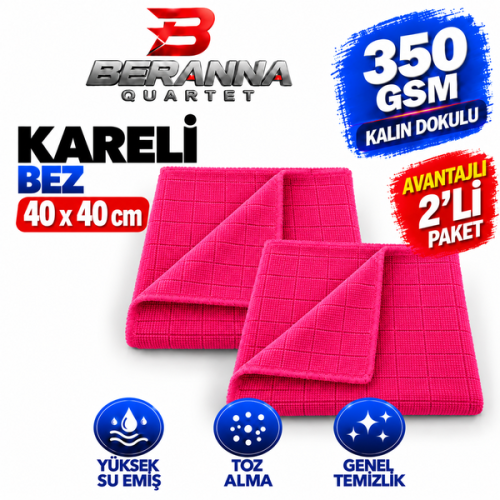 Mikrofiber Kareli Bez (Kırmızı) 40x40 *350 GSM* Kalın Dokulu AVANTAJLI 2 Lİ Paket