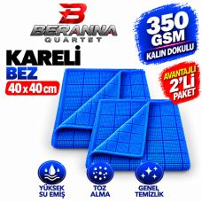 Mikrofiber Kareli Bez (MAVİ) 40x40 *350 GSM* Kalın Dokulu AVANTAJLI  2 li Paket