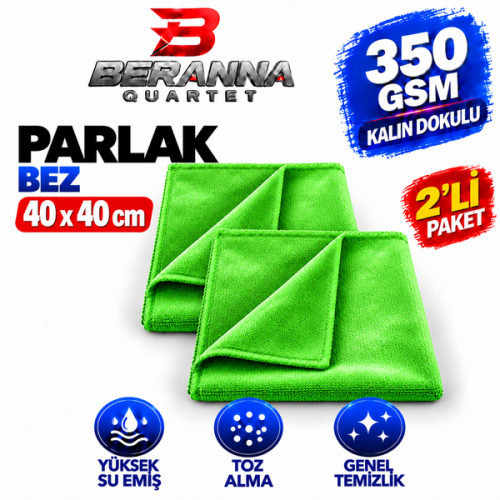 Mikrofiber Parlak Bez 40x40  *350 GSM* (YEŞİL) KALIN DOKULU AVANTAJLI 2 Lİ Paket
