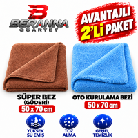 Süper Bez (Güderi) 50x70 + Oto Kurulama Bezi 50x70 600 GSM | Avantajlı 2'li Paket