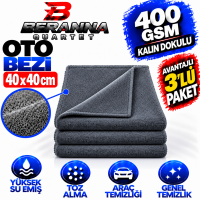 Mikrofiber Oto Kurulama Bezi 40x40  400 GSM KALIN DOKULU (GRİ)   AVANTAJLI PAKET 3 lü Paket