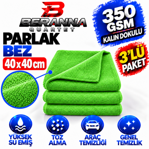 Mikrofiber Parlak Bez 40x40 *350 GSM* (YEŞİL) KALIN DOKULU AVANJLI 3 LÜ PAKET Mikrofiber Parlak Bez 40x40 *350 GSM* (YEŞİL) KALIN DOKULU AVANJLI 3 LÜ PAKET