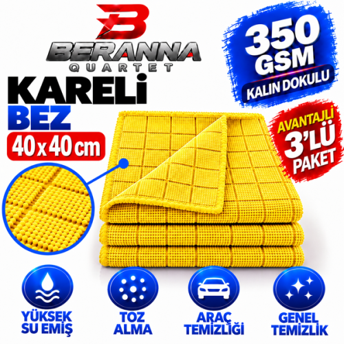 Mikrofiber Kareli Bez (Sarı) 40x40 *350 GSM* Kalın Dokulu AVANTAJLI 3 LÜ PAKET Mikrofiber Kareli Bez (Sarı) 40x40 *350 GSM* Kalın Dokulu AVANTAJLI 3 LÜ PAKET