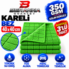 Mikrofiber Kareli Bez (YEŞİL) 40x40 *350 GSM* Kalın Dokulu 3 LÜ AVANTAJLI PAKET
