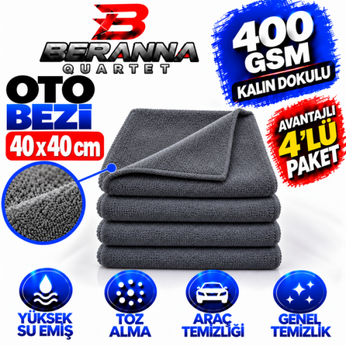 Mikrofiber Oto Kurulama Bezi 40x40  400 GSM KALIN DOKULU (GRİ)   AVANTAJLI PAKET 4 lü Paket