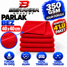 Mikrofiber Parlak Bez 40x40  *350 GSM* (KIRMIZI) KALIN DOKULU  AVANTAJLI  4 LÜ PAKET