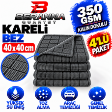 Mikrofiber Kareli Bez (GRİ) 40x40 *350 GSM* Kalın Dokulu AVANTAJLI  4 lü Paket  PAKET