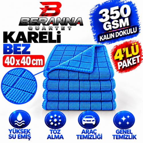 Mikrofiber Kareli Bez (MAVİ) 40x40 *350 GSM* Kalın Dokulu AVANTAJLI 4 lü Paket Mikrofiber Kareli Bez (MAVİ) 40x40 *350 GSM* Kalın Dokulu AVANTAJLI 4 lü Paket