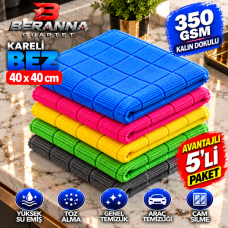Kareli Mikrofiber Bez 40x40 cm 350 GSM Kalın Dokulu Avantajlı 5'li Paket