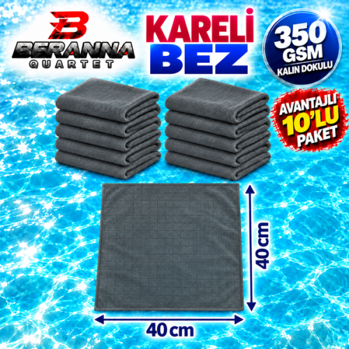 Mikrofiber Kareli Bez Gri 40×40 cm 350 GSM Avantajlı 10’lu Paket