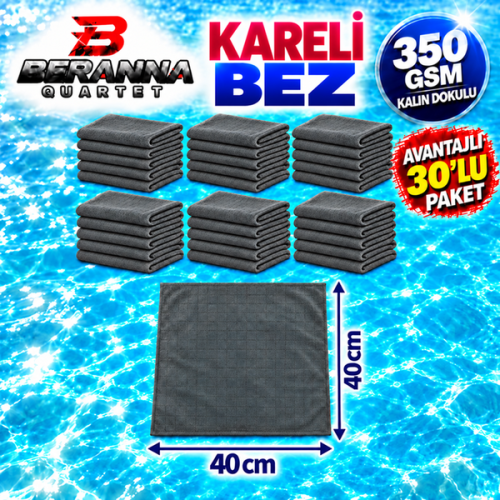 Mikrofiber Kareli Bez Gri 40×40 cm 350 GSM Kalın Dokulu Avantajlı 30’lu Paket – Beranna Quartet