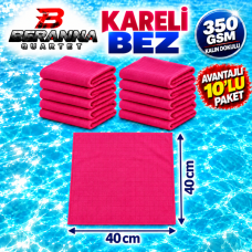 Mikrofiber Kareli Bez Kırmızı 40×40 cm 350 GSM Kalın Dokulu Avantajlı 10’lu Paket – Beranna Quartet