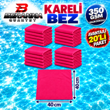 Mikrofiber Kareli Bez Kırmızı 40×40 cm 350 GSM Kalın Dokulu Avantajlı 20’li Paket – Beranna Quartet