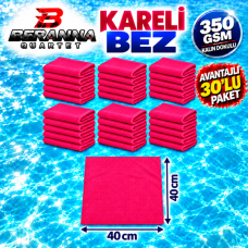 Mikrofiber Kareli Bez Kırmızı 40×40 cm 350 GSM Kalın Dokulu Avantajlı 30’lu Paket – Beranna Quartet
