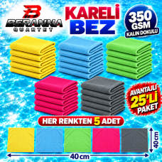 Mikrofiber Kareli Bez 5 Renk 40×40 cm 350 GSM Kalın Dokulu Avantajlı 25’li Karma Paket – Beranna Quartet