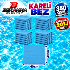 Mikrofiber Kareli Bez Mavi 40×40 cm 350 GSM Kalın Dokulu Avantajlı 20’li Paket – Beranna Quartet