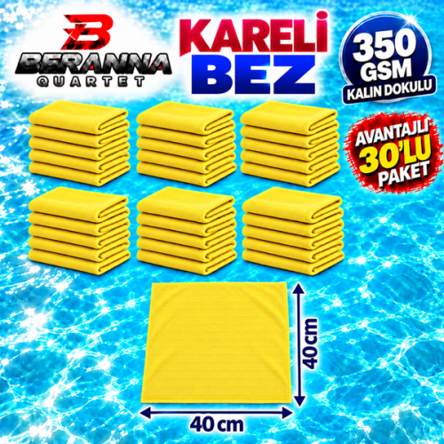 Mikrofiber Kareli Bez Sarı 40×40 cm 350 GSM Kalın Dokulu Avantajlı 30’lu Paket – Beranna Quartet