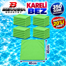Mikrofiber Kareli Bez Yeşil 40×40 cm 350 GSM Kalın Dokulu Avantajlı 20’li Paket – Beranna Quartet