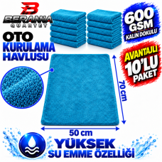 Mikrofiber Oto Kurulama Havlusu Turkuaz 50×70 cm 600 GSM Kalın Dokulu Avantajlı 10’lu Paket – Beranna Quartet