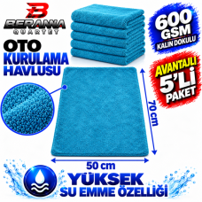Mikrofiber Oto Kurulama Havlusu Turkuaz 50×70 cm 600 GSM Kalın Dokulu Avantajlı 5’li Paket – Beranna Quartet