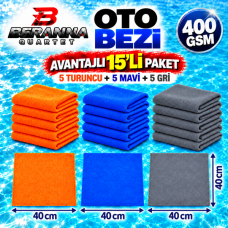 Mikrofiber Oto Kurulama Bezi Karma Renk 40×40 cm 400 GSM Kalın Dokulu Avantajlı 15’li Paket – Beranna Quartet
