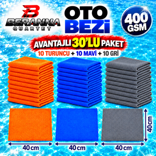 Mikrofiber Oto Kurulama Bezi Karma Renk 40×40 cm 400 GSM Kalın Dokulu Avantajlı 30’lu Paket – Beranna Quartet