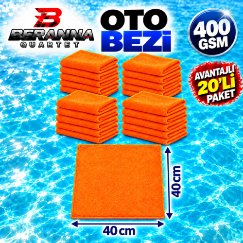 Mikrofiber Oto Kurulama Bezi Turuncu 40×40 cm 400 GSM Kalın Dokulu Avantajlı 20’li Paket – Beranna Quartet