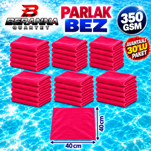 Mikrofiber Parlak Bez Kırmızı 40×40 cm 350 GSM Kalın Dokulu Avantajlı 30’lu Paket – Beranna Quartet