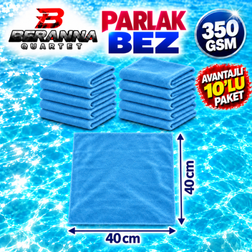 Mikrofiber Parlak Bez Mavi 40×40 cm 350 GSM Kalın Dokulu Avantajlı 10’lu Paket – Beranna Quartet
