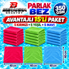 Mikrofiber Parlak Bez Karma Renk 40×40 cm 350 GSM Kalın Dokulu Avantajlı 15’li Paket – Beranna Quartet
