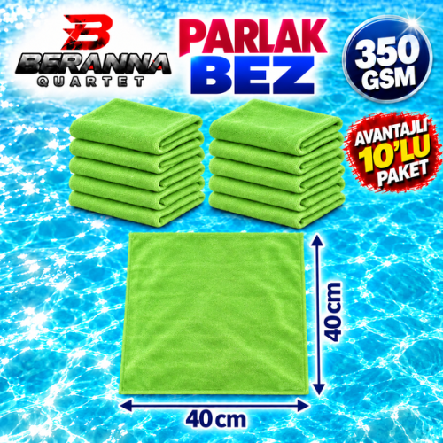 Mikrofiber Parlak Bez Yeşil 40×40 cm 350 GSM Kalın Dokulu Avantajlı 10’lu Paket – Beranna Quartet