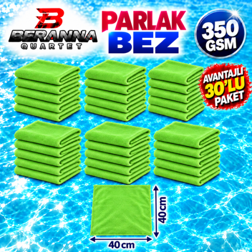 Mikrofiber Parlak Bez Yeşil 40×40 cm 350 GSM Kalın Dokulu Avantajlı 30’lu Paket – Beranna Quartet