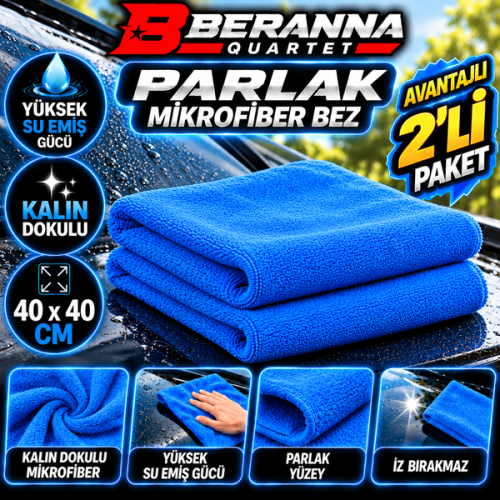 Mikrofiber Parlak Bez  40x40  *350 GSM* (MAVİ) KALIN DOKULU AVANTAJLI 2 Lİ PAKET