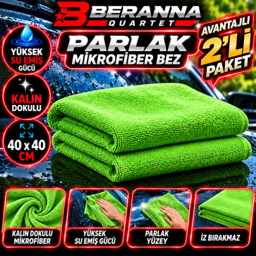 Mikrofiber Parlak Bez 40x40  *350 GSM* (YEŞİL) KALIN DOKULU AVANTAJLI 2 Lİ Paket