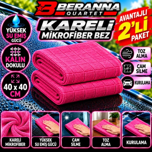 Mikrofiber Kareli Bez (Kırmızı) 40x40 *350 GSM* Kalın Dokulu AVANTAJLI 2 Lİ Paket