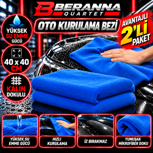Mikrofiber Oto Kurulama Bezi 40x40  *400 GSM KALIN DOKULU (MAVİ) AVANTAJLI 2 Lİ PAKET