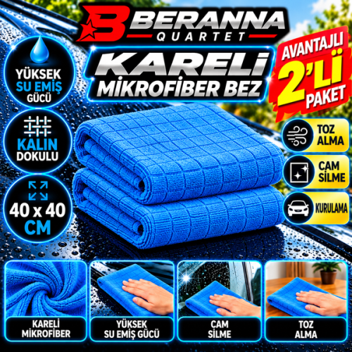 Mikrofiber Kareli Bez (MAVİ) 40x40 *350 GSM* Kalın Dokulu AVANTAJLI  2 li Paket