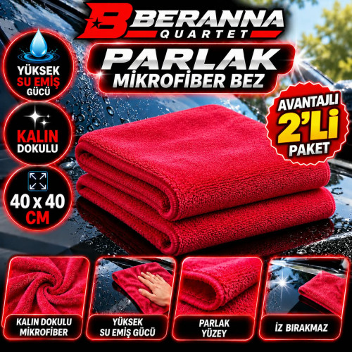 Mikrofiber Parlak Bez 40x40 *350 GSM* (KIRMIZI) KALIN DOKULU avantajlı 2 li paket