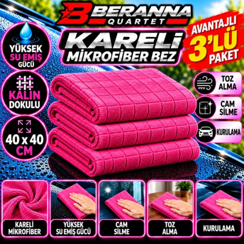 Mikrofiber Kareli Bez (Kırmızı) 40x40 *350 GSM* Kalın Dokulu AVANTAJLI 3 LÜ Paket