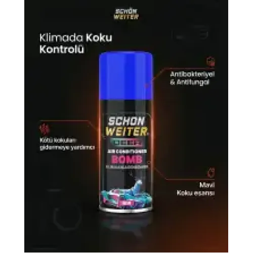 Schön Weiter Premium Araç Oto Klima Dezenfektanı ve Klima Bombası Mavi Aeorosol Sprey 150ml