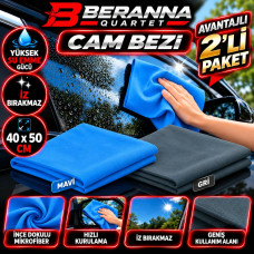 Mikrofiber Cam Bezi 40X50 (GRİ & MAVİ) YÜKSEK SU EMME KAPASİTELİ AVANTAJLI 2 Lİ Paket