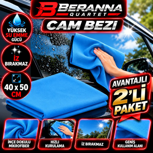Mikrofiber Cam Bezi 40X50 (MAVİ) YÜKSEK SU EMİLİMİ SAĞLAR AVANTAJLI  2 li PAKET